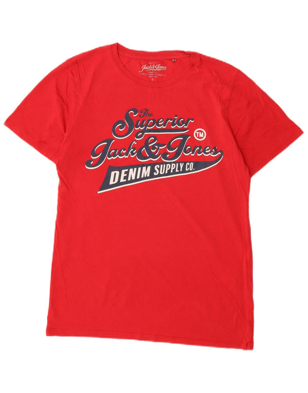 Jack & Jones Mens Denizen Graphic T-Shirt Top Medium Red Cotton