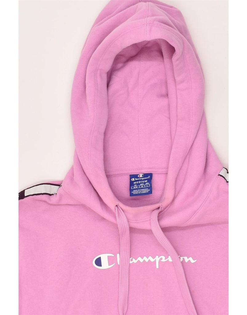 CHAMPION Womens Crop Graphic Hoodie Jumper UK 12 Medium Pink Colourblock | Vintage Champion | Thrift | Second-Hand Champion | Used Clothing | Messina Hembry 