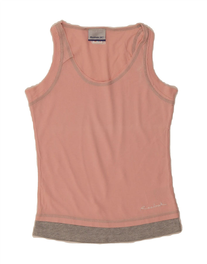 REEBOK Womens Vest Top UK 12 Medium Pink Colourblock Cotton Vintage Reebok and Second-Hand Reebok from Messina Hembry 