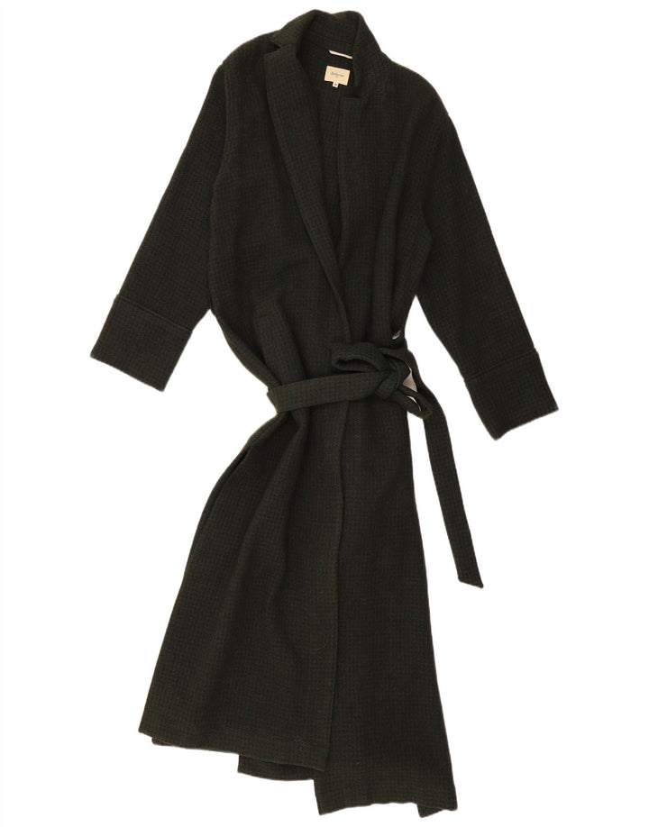 BELLEROSE Womens Robe Overcoat US 2 XS Khaki Houndstooth Wool