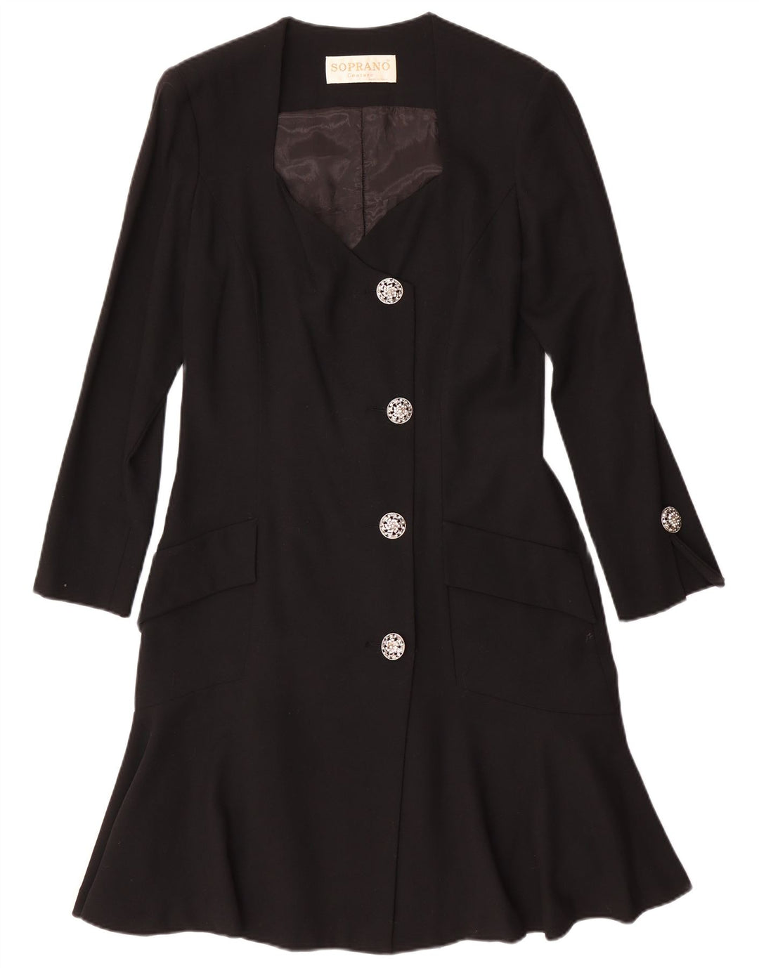 Soprano Womens Long Sleeve Shirt Dress UK 14 Medium Black Wool