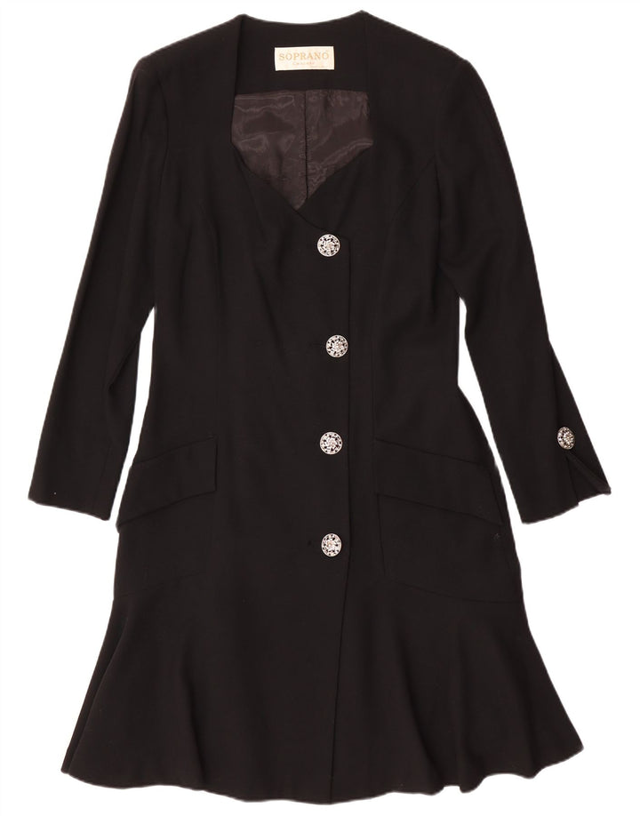 Soprano Womens Long Sleeve Shirt Dress UK 14 Medium Black Wool