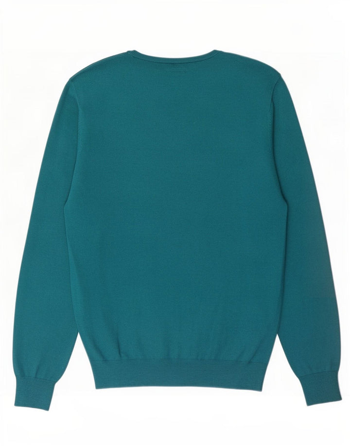 Massimo Dutti Mens V-Neck Jumper Sweater Medium Blue Cotton