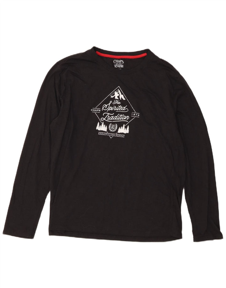 Chaps Mens Graphic Top Long Sleeve XL Black Cotton