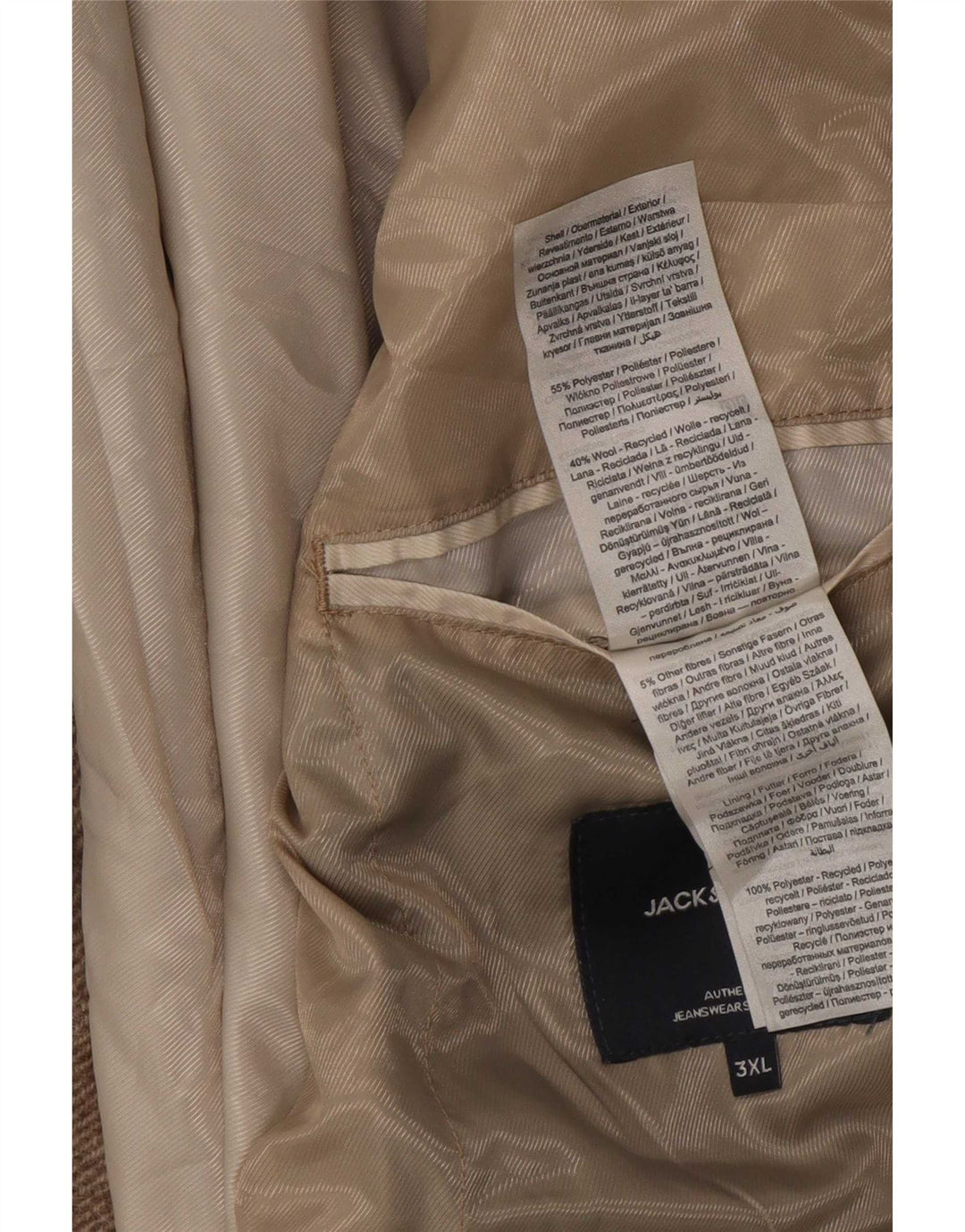 Jack & Jones Mens Overcoat UK 46 3XL Beige Polyester