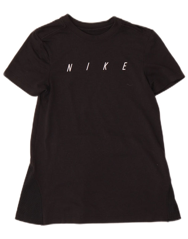 Nike Girls Dri Fit Graphic T-Shirt Dress 8-9 Years Small Black Polyester