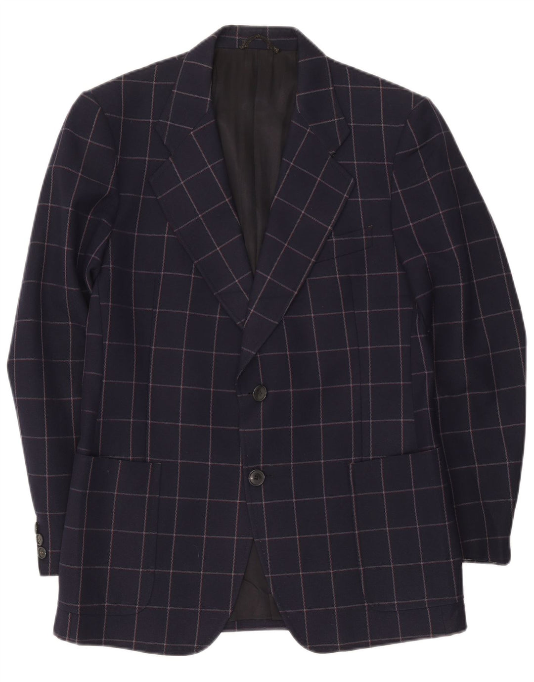 Facis Mens 2 Button Blazer Jacket IT 52 XL Navy Blue Check Wool