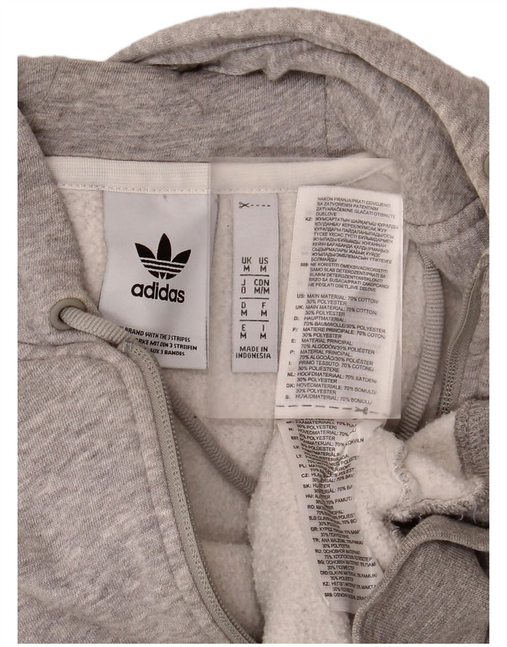 ADIDAS Mens Graphic Zip Neck Hoodie Jumper Medium Grey Cotton