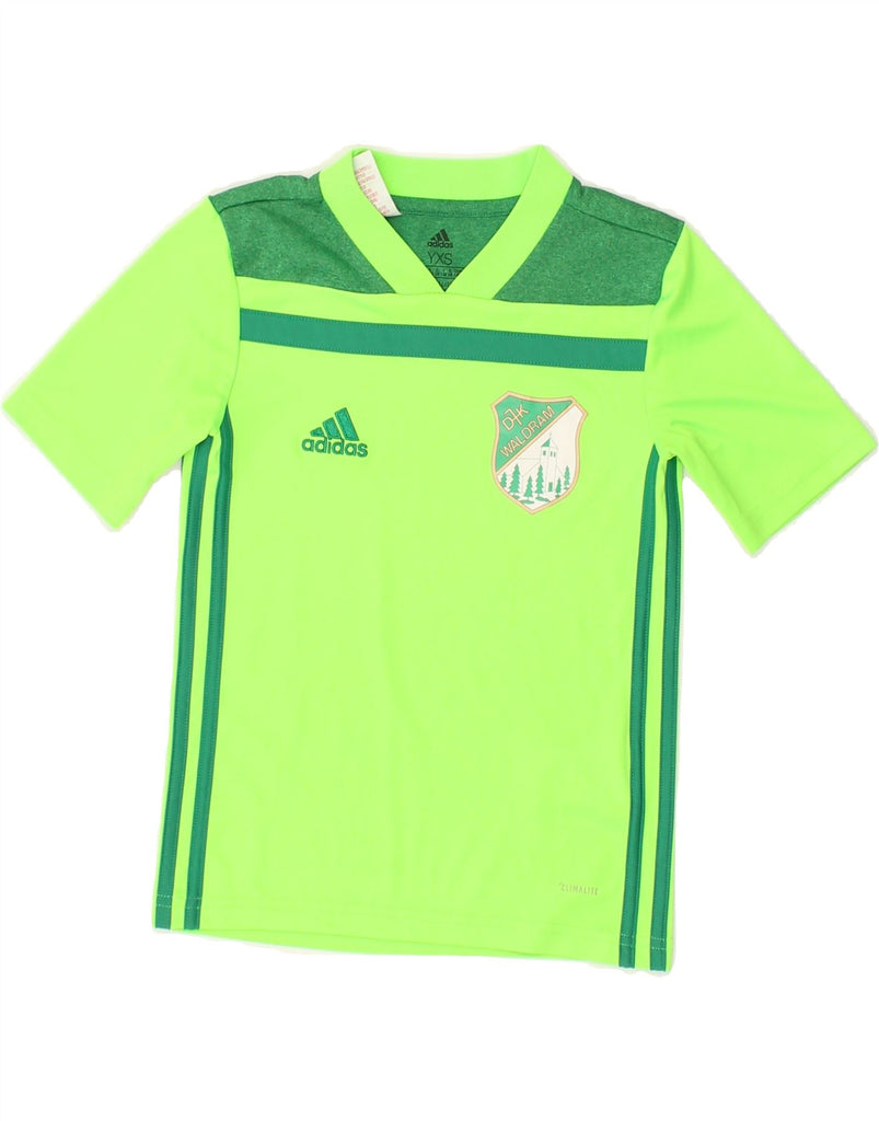 ADIDAS Boys Graphic T-Shirt Top 7-8 Years XS  Green Colourblock Polyester | Vintage Adidas | Thrift | Second-Hand Adidas | Used Clothing | Messina Hembry 