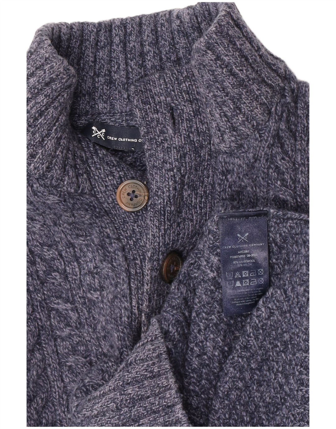 Crew Clothing Mens Button Neck Jumper Sweater Small Navy Blue Flecked