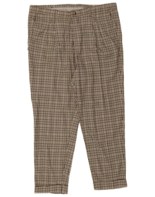 Zara Mens Pegged Chino Trousers EU 46 XL W36 L27 Brown Houndstooth Viscose