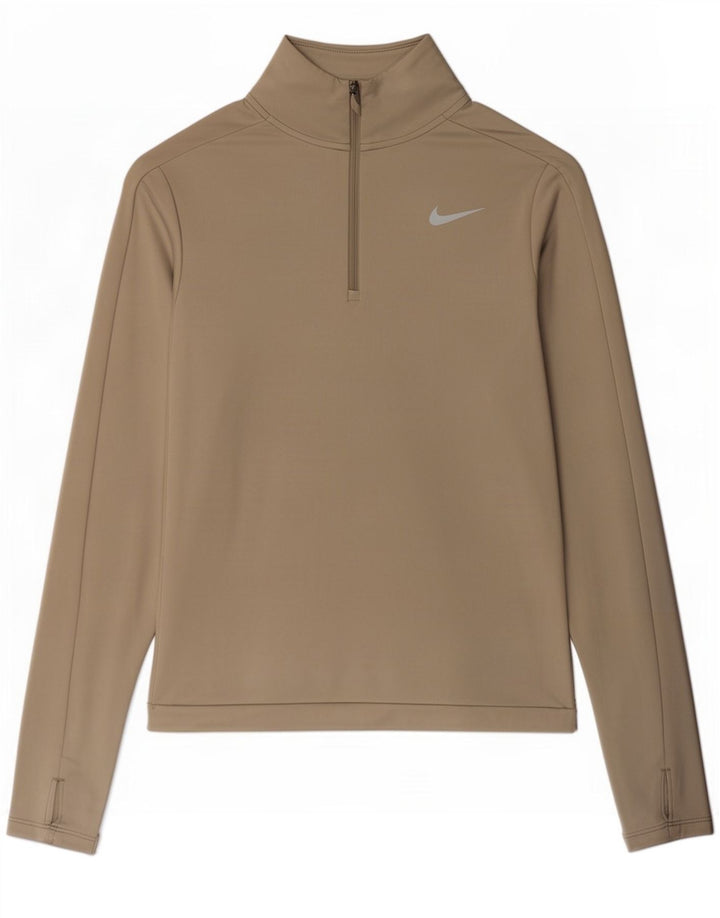 Nike Womens Dri Fit Zip Neck Pullover Tracksuit Top UK 6 XS Grey Polyester