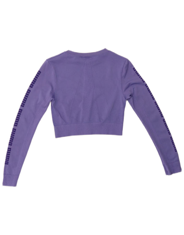 PUMA Womens Crop Graphic Top Long Sleeve UK 8 Small Purple