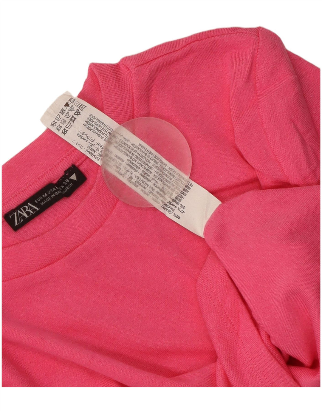 Zara Womens Crop Top Long Sleeve UK 12 Medium Pink Cotton