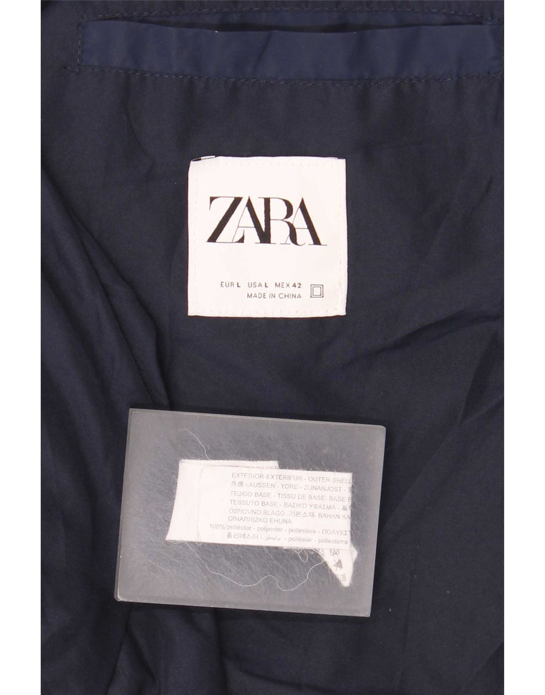 Zara Mens Bomber Jacket UK 40 Large Navy Blue Polyester