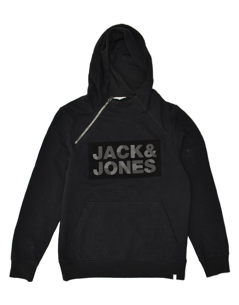 JACK & JONES Mens Graphic Zip Neck Hoodie Jumper Medium Black Cotton | Vintage Jack & Jones | Thrift | Second-Hand Jack & Jones | Used Clothing | Messina Hembry 