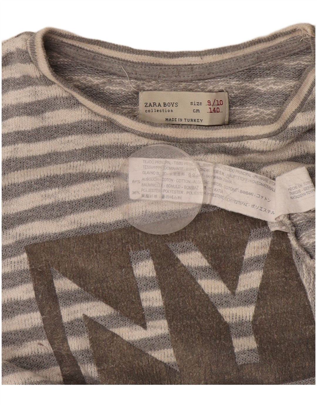 Zara Boys Graphic Top Long Sleeve 9-10 Years Grey Striped Cotton