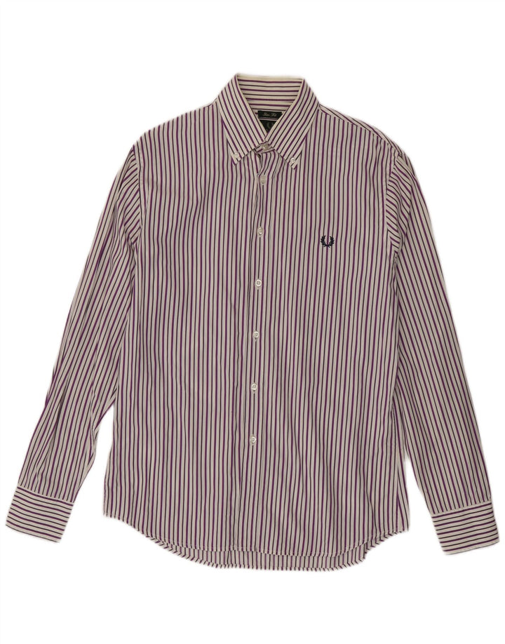 Fred Perry Mens Slim Fit Shirt Large Grey Pinstripe Cotton