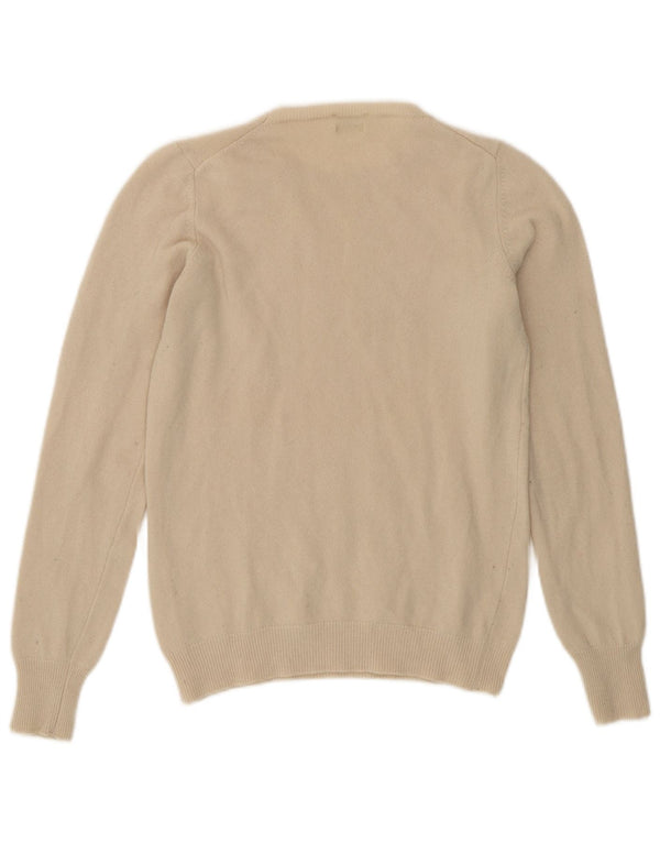 BENETTON Womens Crew Neck Jumper Sweater UK 4 XS Beige Merino Wool