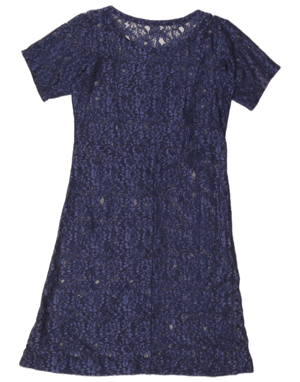 Vintage Womens Lace Basic Dress UK 16 Large Navy Blue Geometric