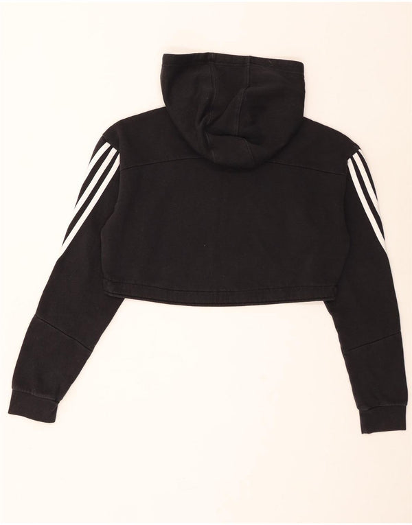 Adidas Womens Crop Hoodie Jumper UK 12/14 Medium Black Cotton