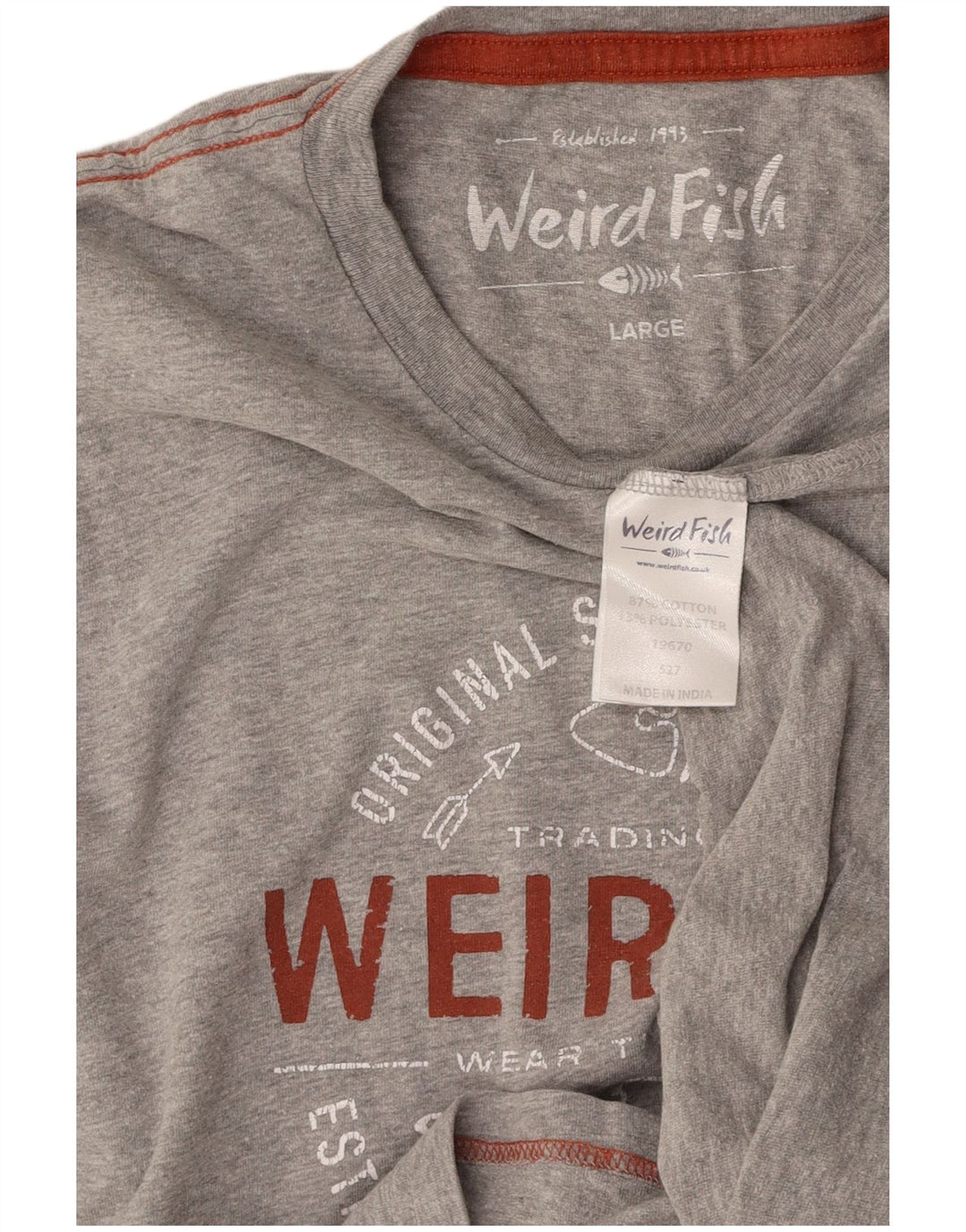 WEIRD FISH Mens Graphic T-Shirt Top Large Grey Cotton