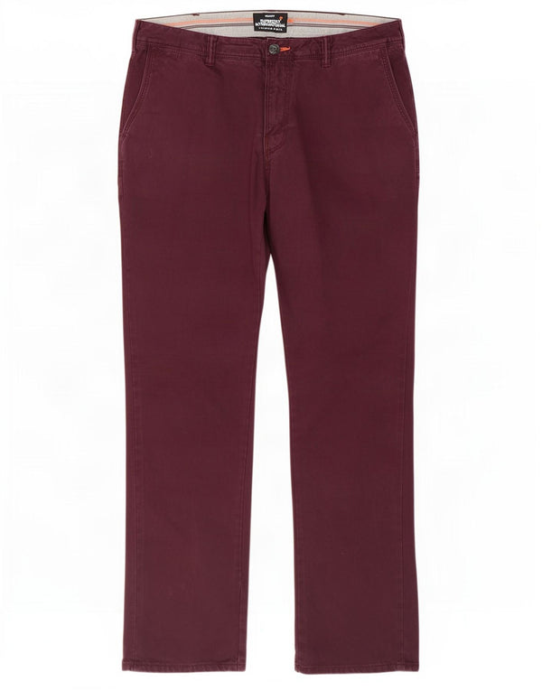 Superdry Mens Slim Chino Trousers W36 L34 Burgundy Cotton