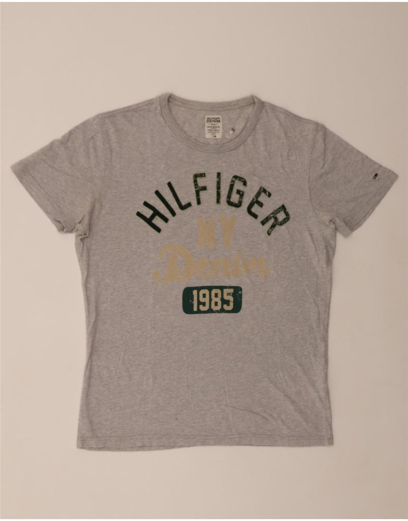 TOMMY HILFIGER Mens Graphic T-Shirt Top Medium Grey Cotton Vintage Tommy Hilfiger and Second-Hand Tommy Hilfiger from Messina Hembry 