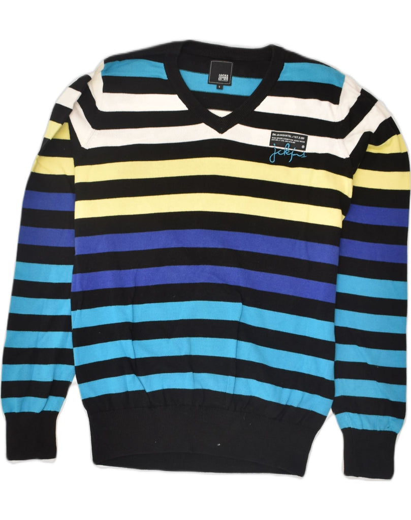 JACK & JONES Mens V-Neck Jumper Sweater Small Multicoloured Striped Cotton | Vintage Jack & Jones | Thrift | Second-Hand Jack & Jones | Used Clothing | Messina Hembry 