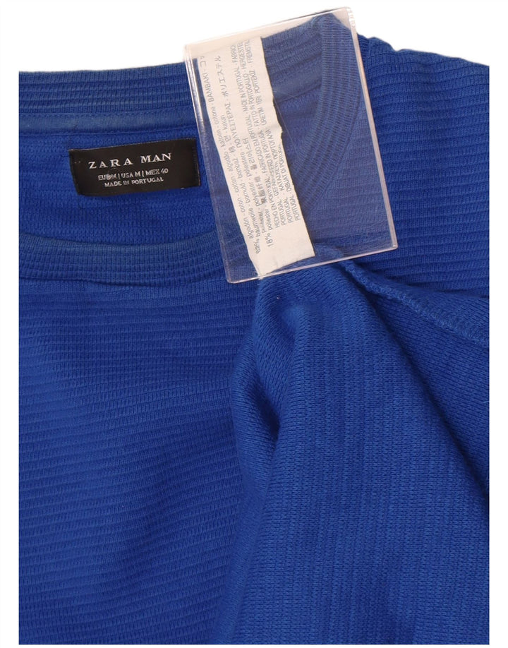 Zara Mens Top Long Sleeve Medium Blue Cotton