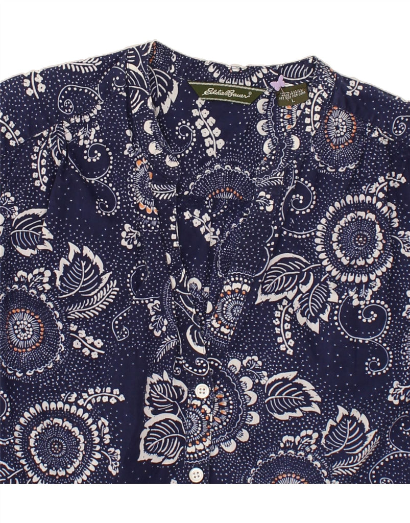 EDDIE BAUER Womens 3/4 Sleeve Shirt Blouse UK 14 Large Navy Blue Floral | Vintage Eddie Bauer | Thrift | Second-Hand Eddie Bauer | Used Clothing | Messina Hembry 