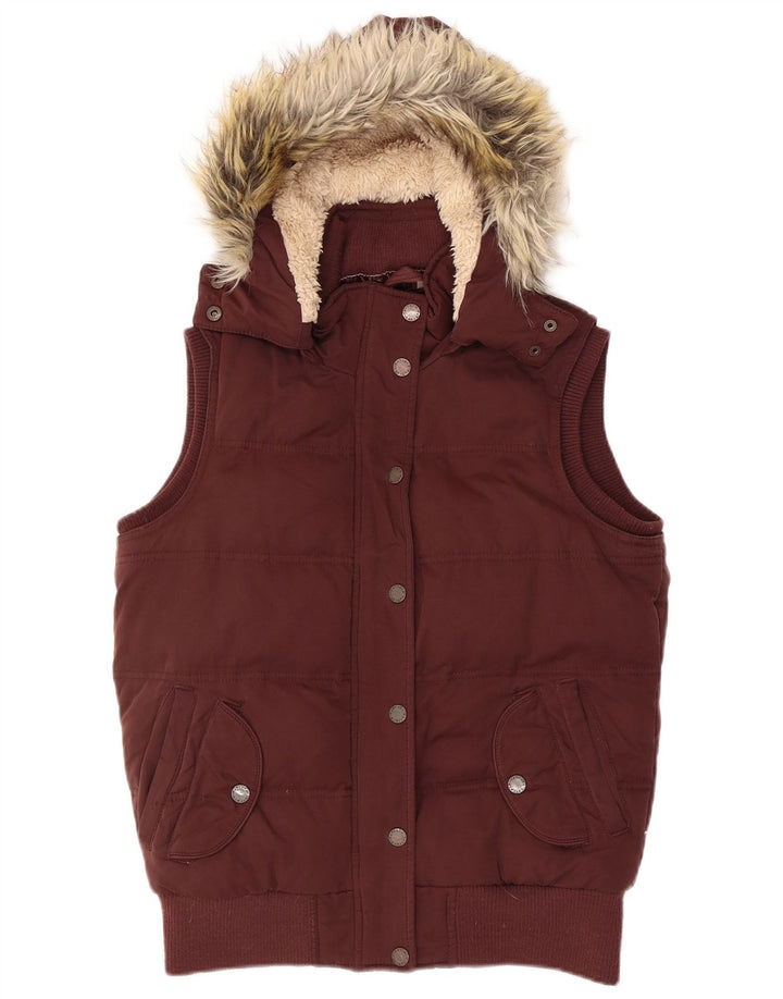 Fat Face Womens Hooded Padded Gilet UK 10 Small Burgundy Polyester