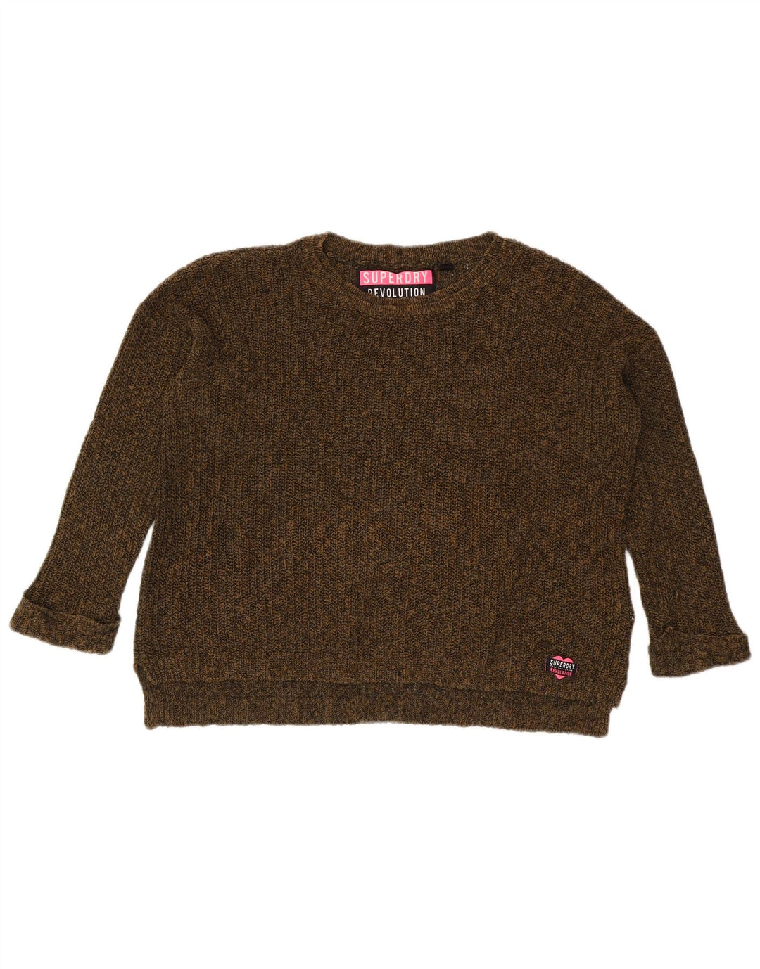 Superdry Womens Oversized Boat Neck Jumper Sweater UK 14 Medium Khaki