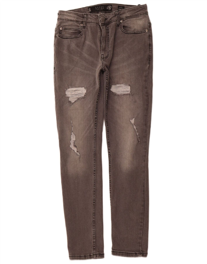CROSSHATCH Womens Raynell Distressed Slim Jeans W30 L30 Grey Cotton