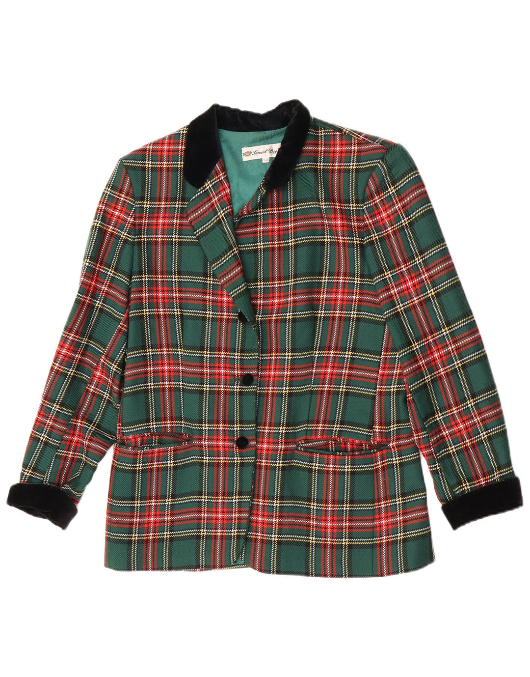 Vintage Womens 1 Button Blazer Jacket UK 14 Large Green Check Classic