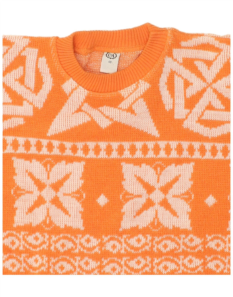 C&A Mens Crew Neck Jumper Sweater EU 48 2XL Orange Fair Isle Acrylic Vintage C&A and Second-Hand C&A from Messina Hembry 