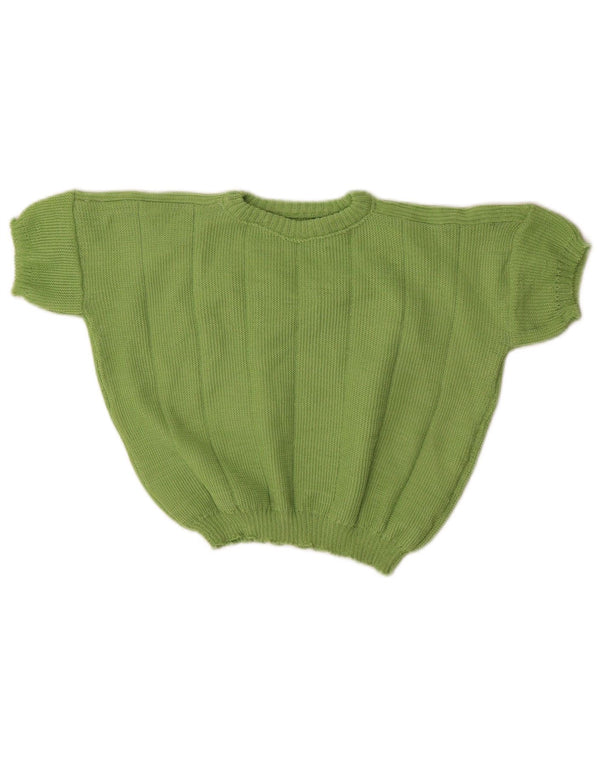 Vintage Womens Crop Short Sleeve Boat Neck Jumper Sweater UK 14 Large Green