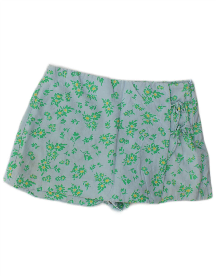 Zara Womens Hot Pants Large W30 Blue Floral Viscose
