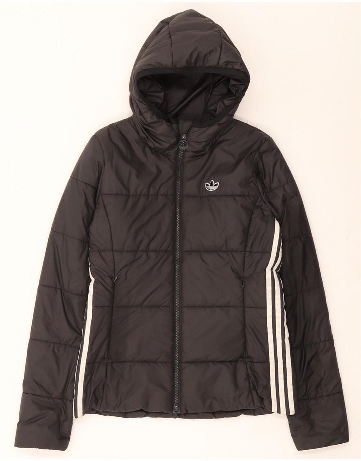 Adidas Womens Hooded Padded Jacket UK 10 Small Black Polyester