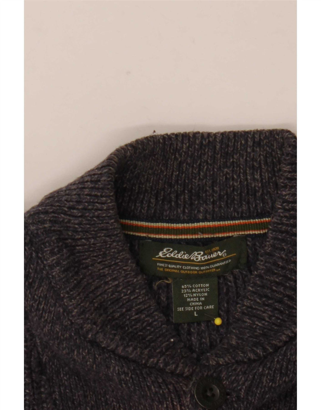 Eddie Bauer Mens Button Neck Jumper Sweater Large Navy Blue Flecked Cotton