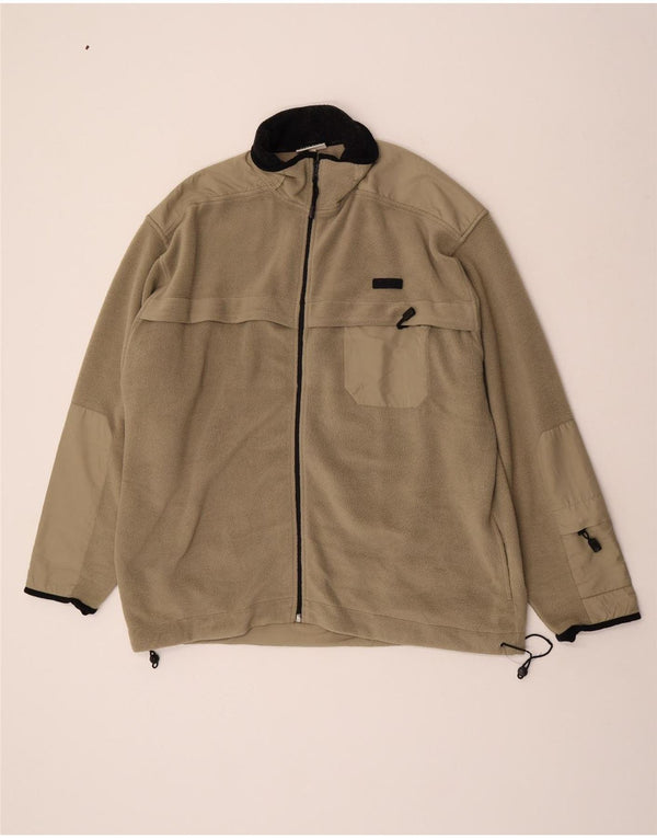 Asics Mens Fleece Jacket UK 44 2XL Khaki Colourblock