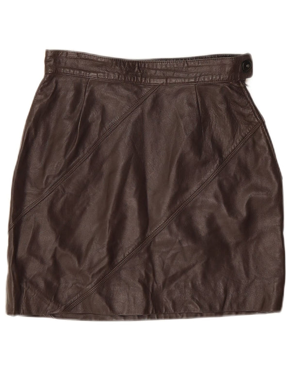 Vintage Womens Mini Leather Skirt W24 XS Brown