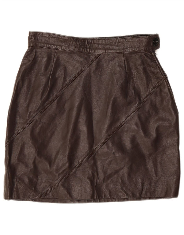 Vintage Womens Mini Leather Skirt W24 XS Brown