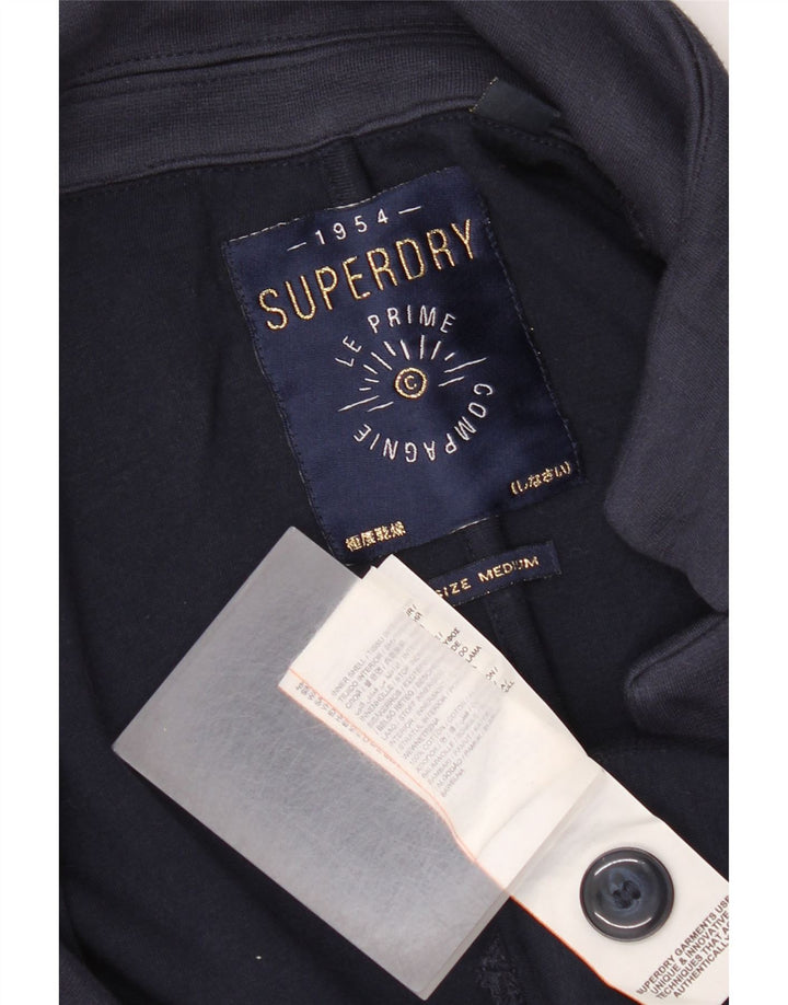 Superdry Womens 1 Button Blazer Jacket UK 14 Medium Navy Blue Cotton