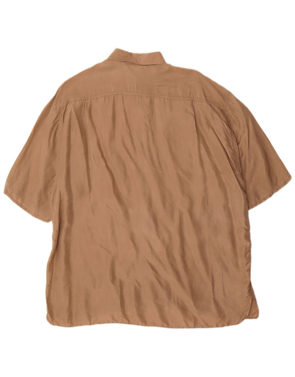 Vintage Mens Short Sleeve Shirt Large Brown Silk