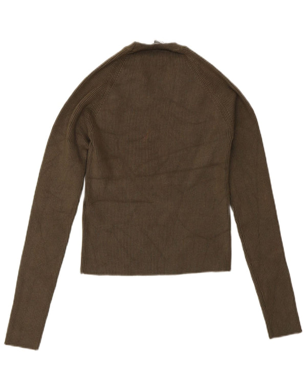 Zara Womens Crop Top Long Sleeve UK 8 Small Green Viscose