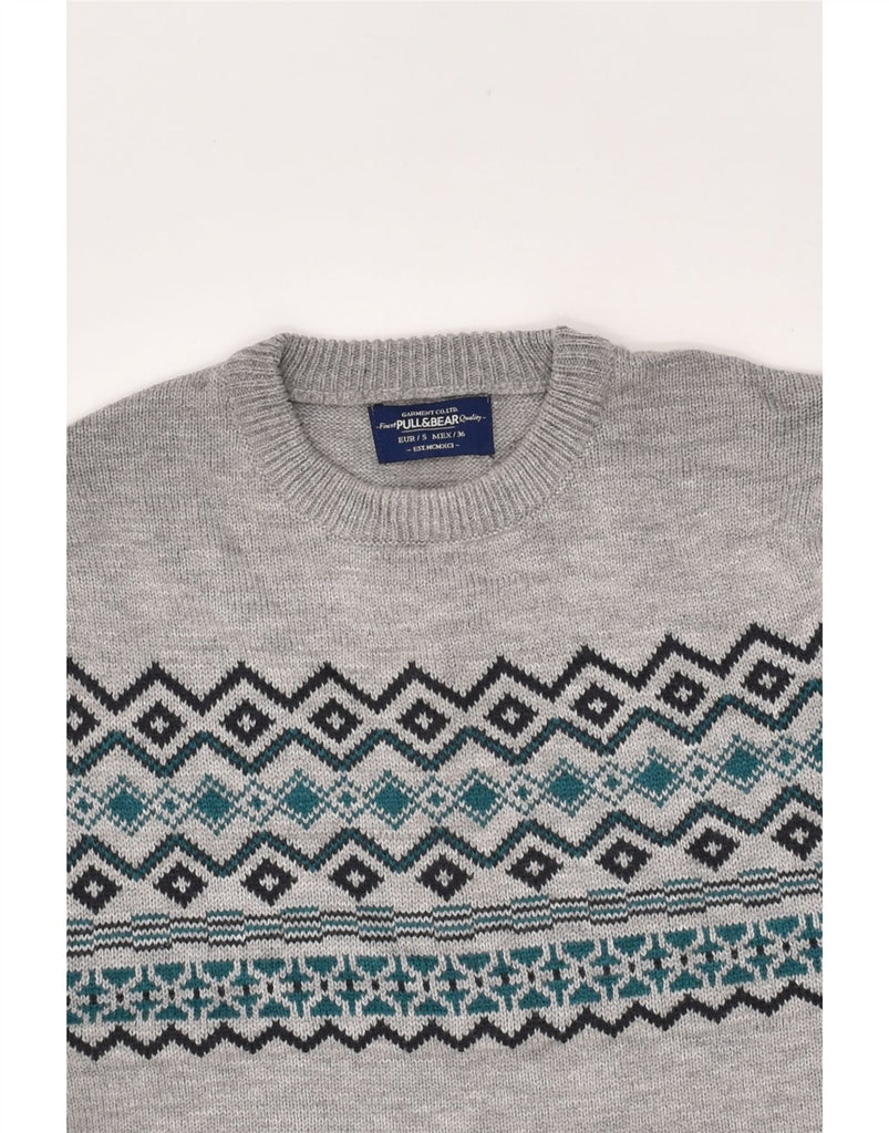 PULL & BEAR Mens Crew Neck Jumper Sweater Small Grey Fair Isle Acrylic | Vintage Pull & Bear | Thrift | Second-Hand Pull & Bear | Used Clothing | Messina Hembry 