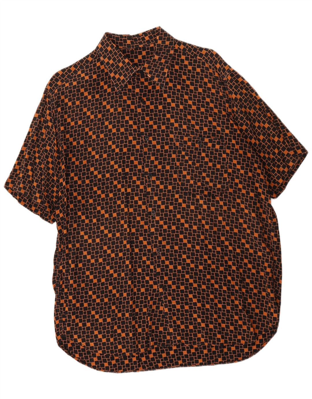 Vintage Mens Short Sleeve Shirt Large Brown Geometric