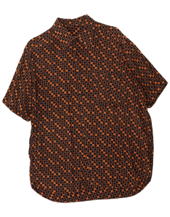 Vintage Mens Short Sleeve Shirt Large Brown Geometric