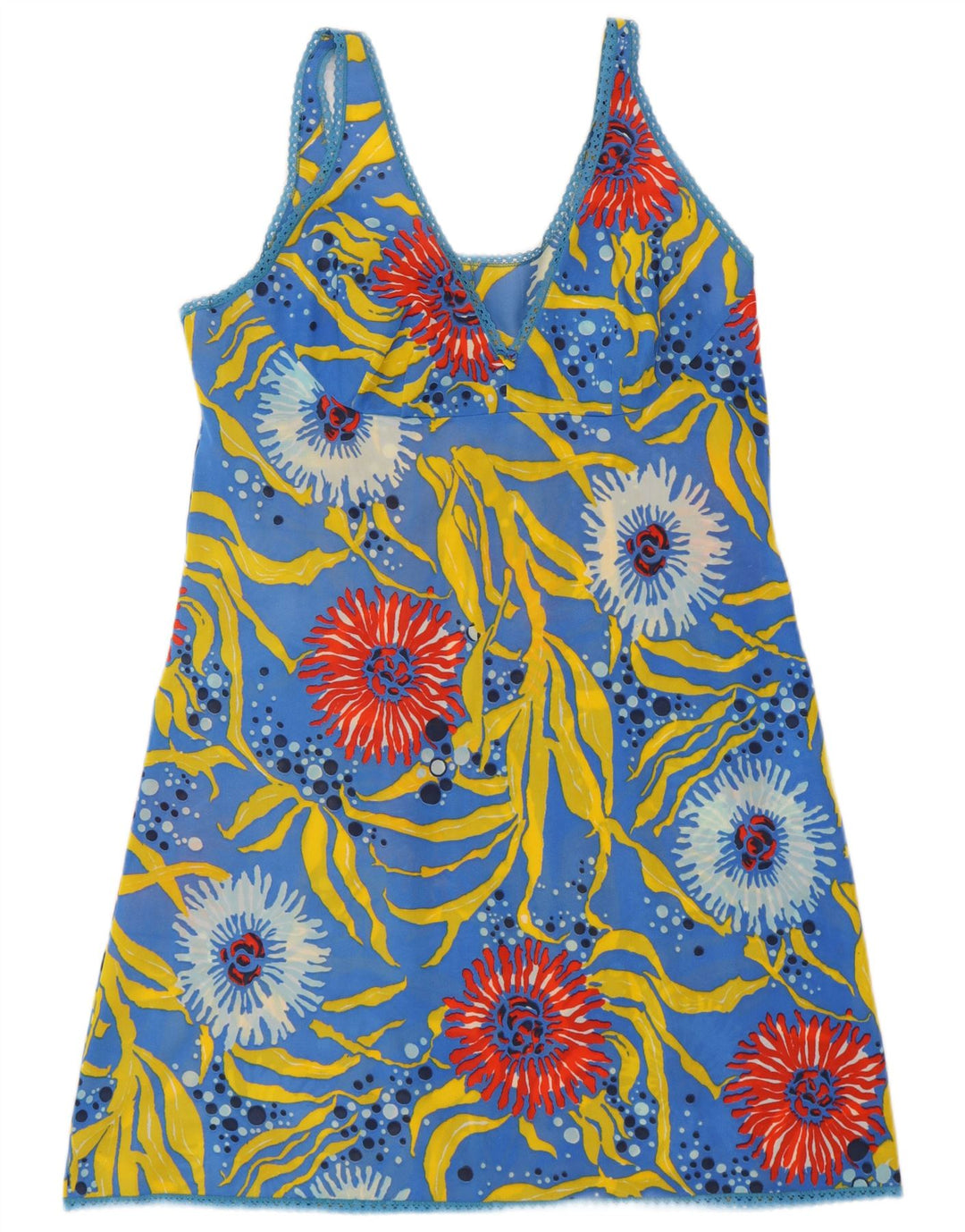 VINTAGE Womens Abstract Pattern Slip Dress UK 12 Medium Blue